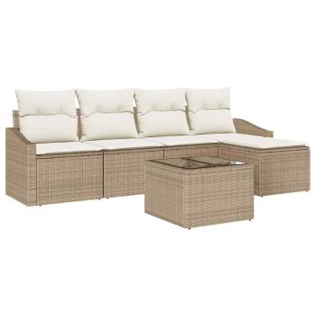 Garten-Sofaset 6-teilig Beige Rattan und Polyester Gartenmöbel
