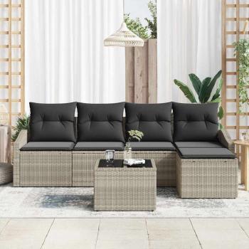 Garten-Sofaset Set von 6 Beige Rattan Outdoor-Sofa Rechteckig