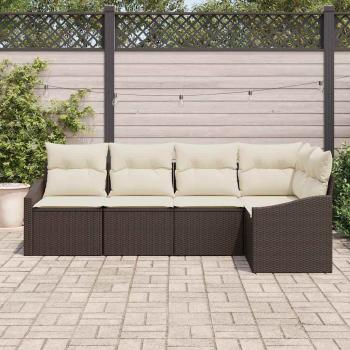 Garten Sofa Set Set von 5 Braun, Creme Rattan, Polyester