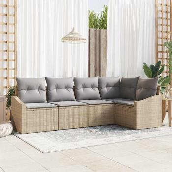 ARDEBO.de - Gartensofa-Set 5-teilig Beige Rattan Outdoor-Sofa Modern