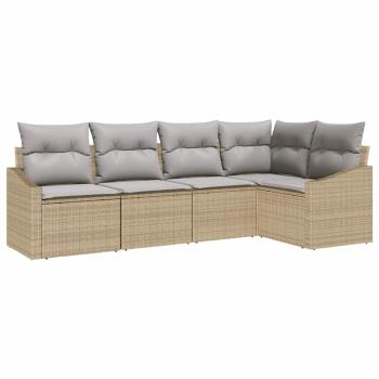 Gartensofa-Set 5-teilig Beige Rattan Outdoor-Sofa Modern
