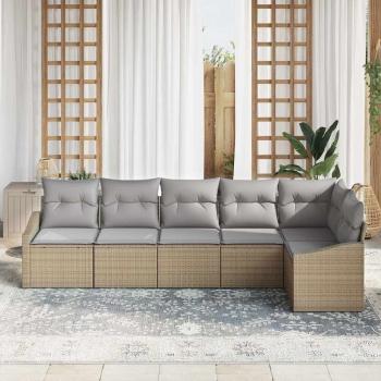 Garten Sofa Set Set aus 6 Beige Rattan, Polyester Outdoor Sofa