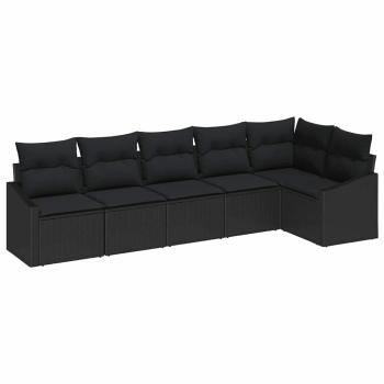 Garten Sofa Set 6 Teile Schwarz Poly-Rattan, Polyester, Stahl