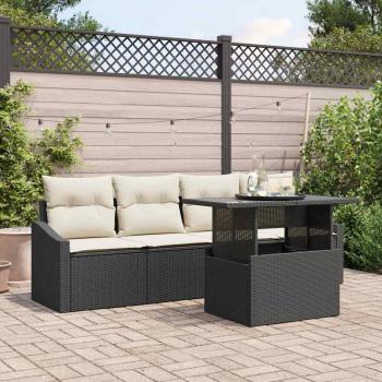 ARDEBO.de - Garten-Sofaset 5-teilig Schwarz, Creme Rattan, Polyester