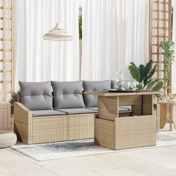 ARDEBO.de - Garten-Sofa-Set 5 Teile Beige, Grau Rattan, Polyester