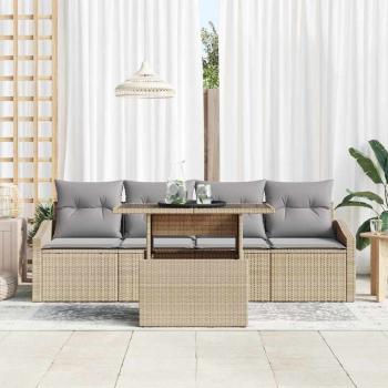 Garten-Sofa-Set 5 Teile Beige, Grau Rattan, Polyester