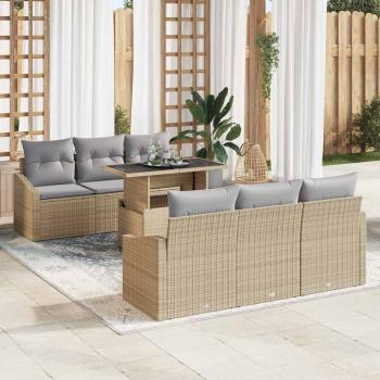 ARDEBO.de - Garten-Sofa-Set 7-teilig Beige und Grau Rattan, Stahlrahmen
