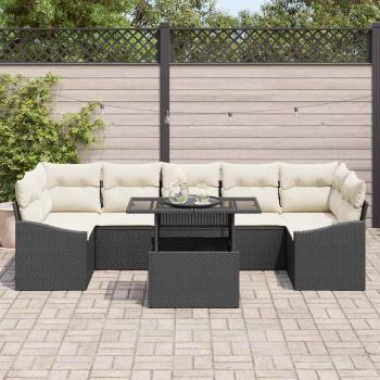Garten-Sofa-Set 8-teilig Schwarz Rattan, Polyester Outdoortisch