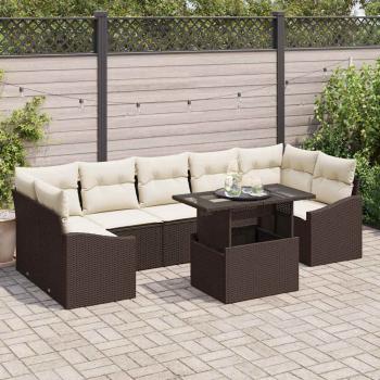 ARDEBO.de - Garten-Sofa-Set 8-teilig Braun und Creme Rattan und Polyester