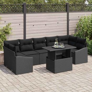 ARDEBO.de - Garten-Sofa-Set Set aus 8 Schwarz Rattan und Polyester