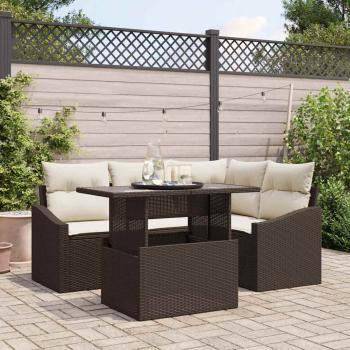 ARDEBO.de - Garten-Sofa-Set Set von 5 Braun Rattan Garten-Ecksofa
