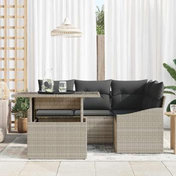 ARDEBO.de - Garten-Sofa-Set Set von 5 Beige Rattan, Polyester Garten Ecksofa