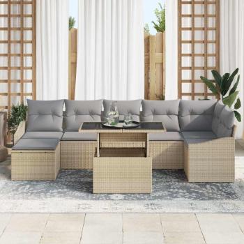 Garten-Sofa-Set Set aus 8 Beige und Grau Rattan und Stoff
