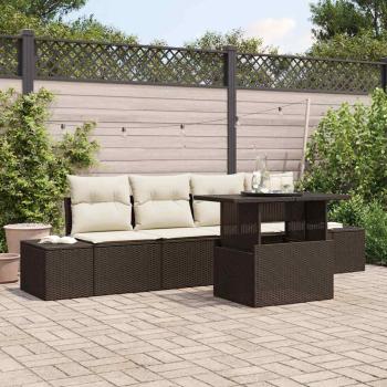 ARDEBO.de - Garten Sofa Set 5-teilig Braun Rattan GartenmöbelRechteckig
