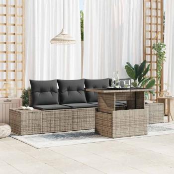 ARDEBO.de - Garten-Sofa-Set 5-teilig Grau Rattan, Polyester Garten-Sofa-Set