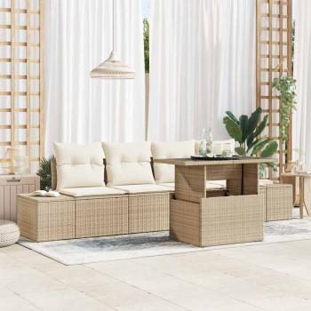 ARDEBO.de - Garten-Sofa-Set 5 Teile Beige PE-Rattan