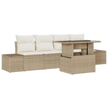 Garten-Sofa-Set 5 Teile Beige PE-Rattan