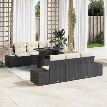 ARDEBO.de - Garten Sofa Set 7-teilig Schwarz Rattan Geflecht Garten Sofa Set