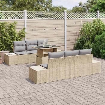 Garten-Sofa-Set 7-teilig Beige, Grau Rattan, Polyester