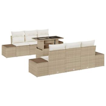 Garten Sofa Set Set mit 7 Teilen Beige Rattan Garten Sofa Set