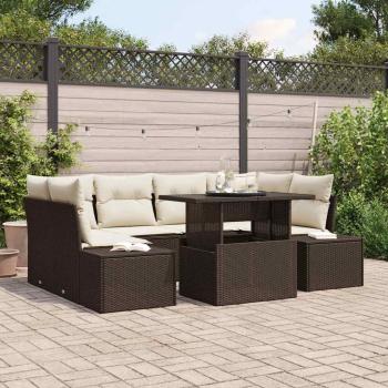 ARDEBO.de - Garten-Sofa-Set 7-teilig Braun, Creme Rattan, Stoff