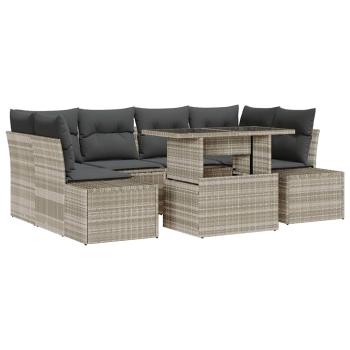 Garten-Sofa-Set 7-teilig Grau PE-Rattan Rechteckig Modern