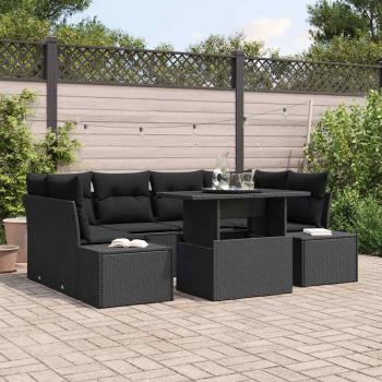 ARDEBO.de - Garten-Sofa-Set 7-teilig Schwarz Poly-Rattan, Glas