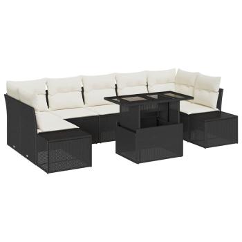 Garten-Sofa-Set 8 Teile Schwarz Rattan Garten-Sofa-Set