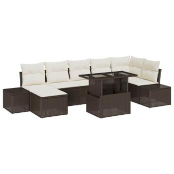 8-teiliges Garten Sofa Set Braun Poly Rattan, Stoff, Stahl