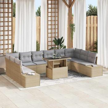 ARDEBO.de - Garten-Sofa-Set 11 Teile Beige, Grau Rattan, Polyester
