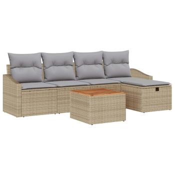Garten Sofa Set Set aus 6 Grau, Beige Rattan, Stoff