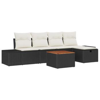 Garten-Sofa-Set  6-teilig Beige und Schwarz Rattan, Polyesterkissen