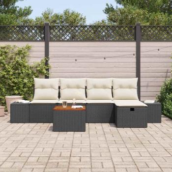 Garten-Sofa-Set  6-teilig Beige und Schwarz Rattan, Polyesterkissen