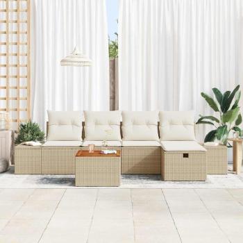 Garten Sofa Set 6 Teile Beige Rattan, Polyester, Stahl