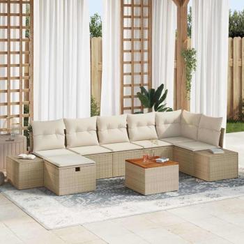 ARDEBO.de - Garten Sofa Set 8-teilig Beige Rattan, Polyester Ecksofa