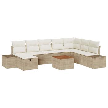 Garten Sofa Set 9-teilig Beige Rattan, Polyester Garten Sofa Set