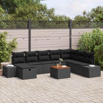 ARDEBO.de - Gartensofa-set 9 Stk. Schwarz Poly Rattan