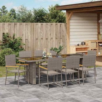 9-teiliges Garten-Esszimmer-Set Grau Poly Rattan