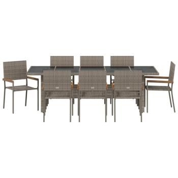 9-teiliges Garten-Esszimmer-Set Grau Poly Rattan