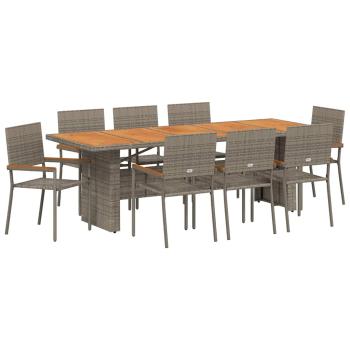 Garten Essgruppe 9 pcs Grau Poly-Rattan