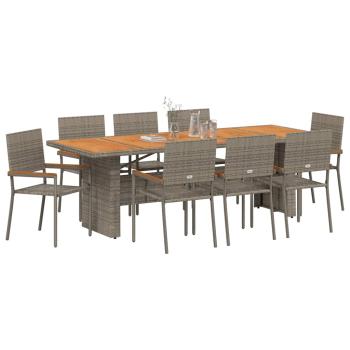 Garten Essgruppe 9 pcs Grau Poly-Rattan