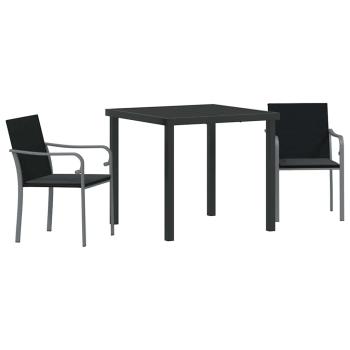 3-teiliges Garten-Esszimmer-Set mit Kissen Schwarz Poly Rattan
