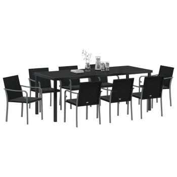 ARDEBO.de - 9-teiliges Garten-Ess-Set mit Kissen Schwarz Poly Rattan