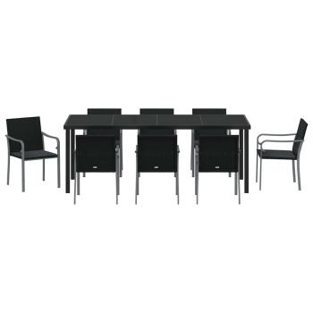 9-teiliges Garten-Ess-Set mit Kissen Schwarz Poly Rattan