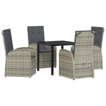 5-teiliges Garten-Esszimmer-Set mit Kissen Graues Poly-Rattan