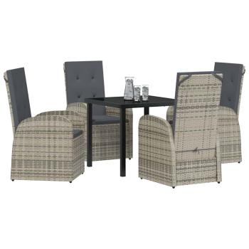 5-teiliges Garten-Esszimmer-Set mit Kissen Graues Poly-Rattan