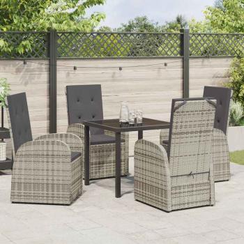 5-teiliges Garten-Esszimmer-Set mit Kissen Graues Poly-Rattan