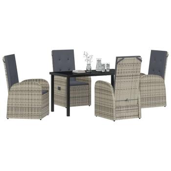 5-teiliges Garten-Esszimmer-Set mit Kissen Grau Poly Rattan