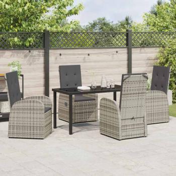 5-teiliges Garten-Esszimmer-Set mit Kissen Grau Poly Rattan