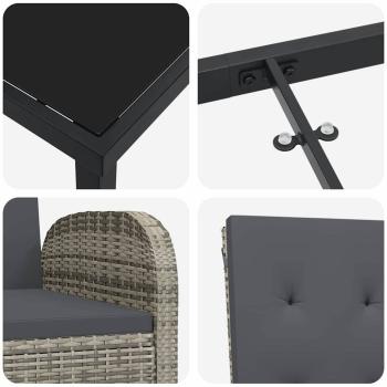 7-teiliges Garten-Esszimmer Set mit Kissen Grau Poly Rattan